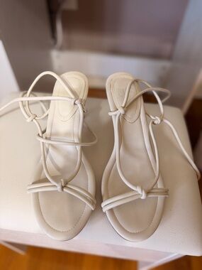 Strappy Cream Women's Sandals - Elegant Lace-Up Flat